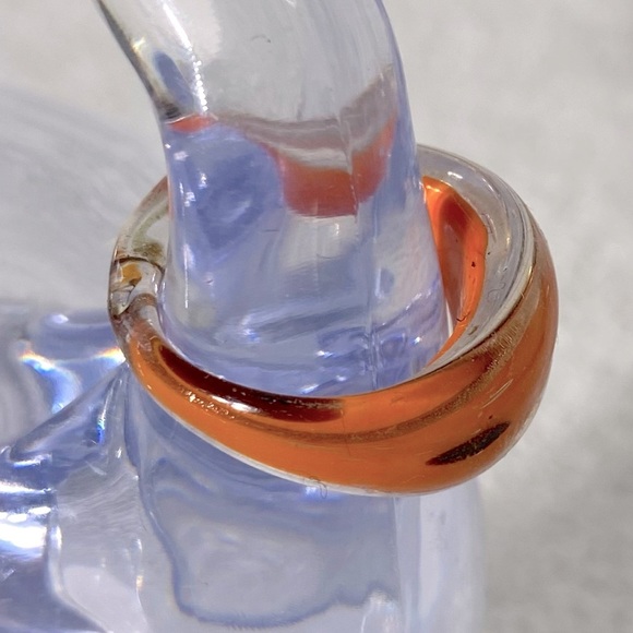 Vintage Art Glass Handmade Orange Black Gold Band Ring - Picture 5 of 11